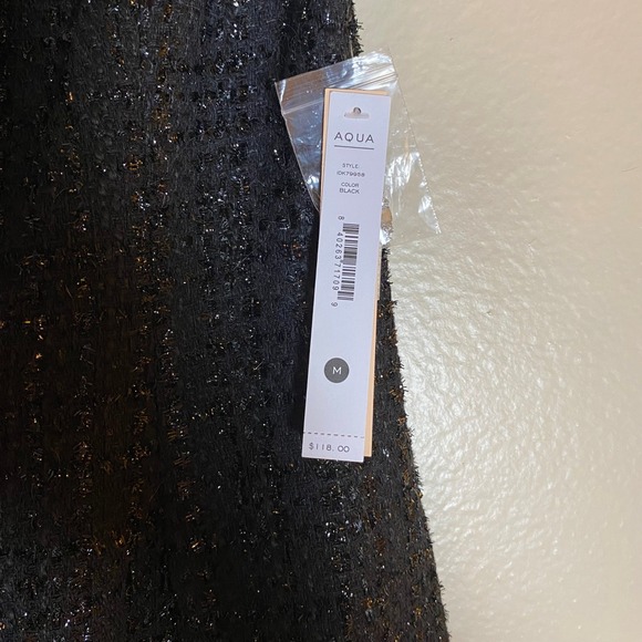 AQUA Black Tweed Mini Dress Off Shoulder Party Cocktail Rhinestone Buttons M - Picture 15 of 16